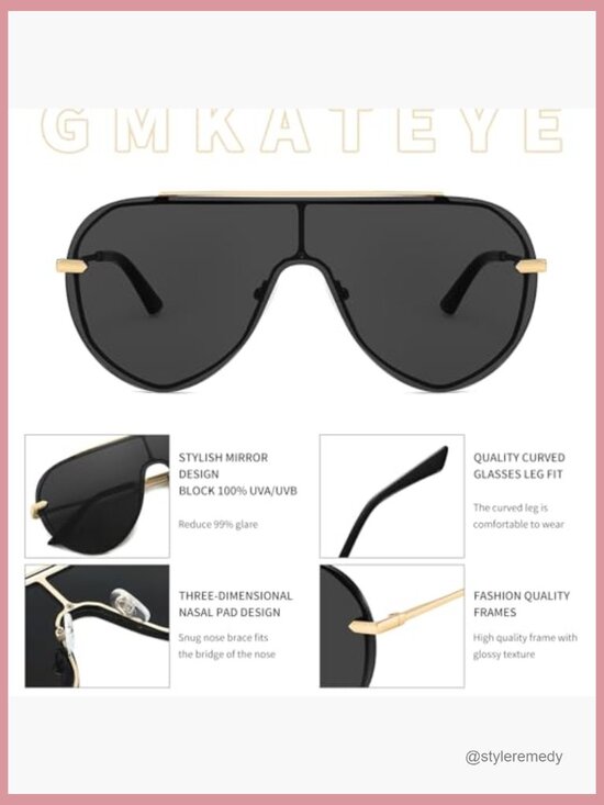 Gold Alloy Steel Rimless Shield Sunglasses UV400 Protection Oversized Aviator main image 4